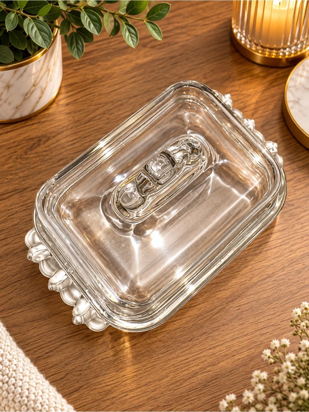 Vintage Walther Glass Collection Siebenstern Crystal Glass Butter Dish w/ Box